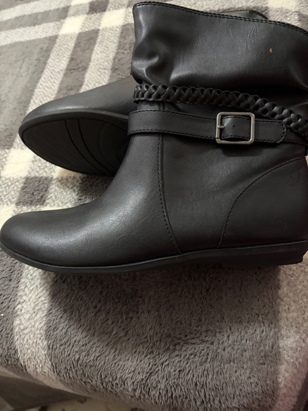 American Eagle Payless  Black leather  Black Ankle Boots with Buckle and Braid